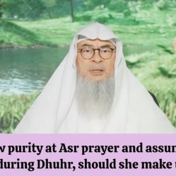 She saw purity at Asr & assumed she was pure during dhuhr, should she make up dhuhr?