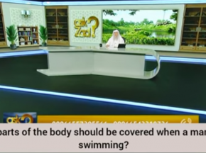 What parts of body must be covered when a man goes swimming (Man's Awrah)