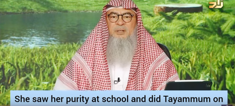 What to do if you see your purity in school? Can I do tayammum on stairs or combine prayers at home?