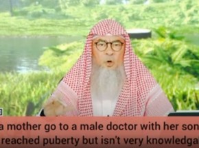 Can mother go to a male doctor with son who reached puberty but isn't knowledgeable?