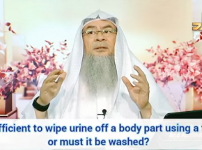 Is it sufficient to wipe off urine from body part using tissue or must it be washed with water