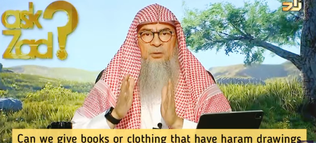 Can we give in charity books or clothes that have haram drawings or images on them?